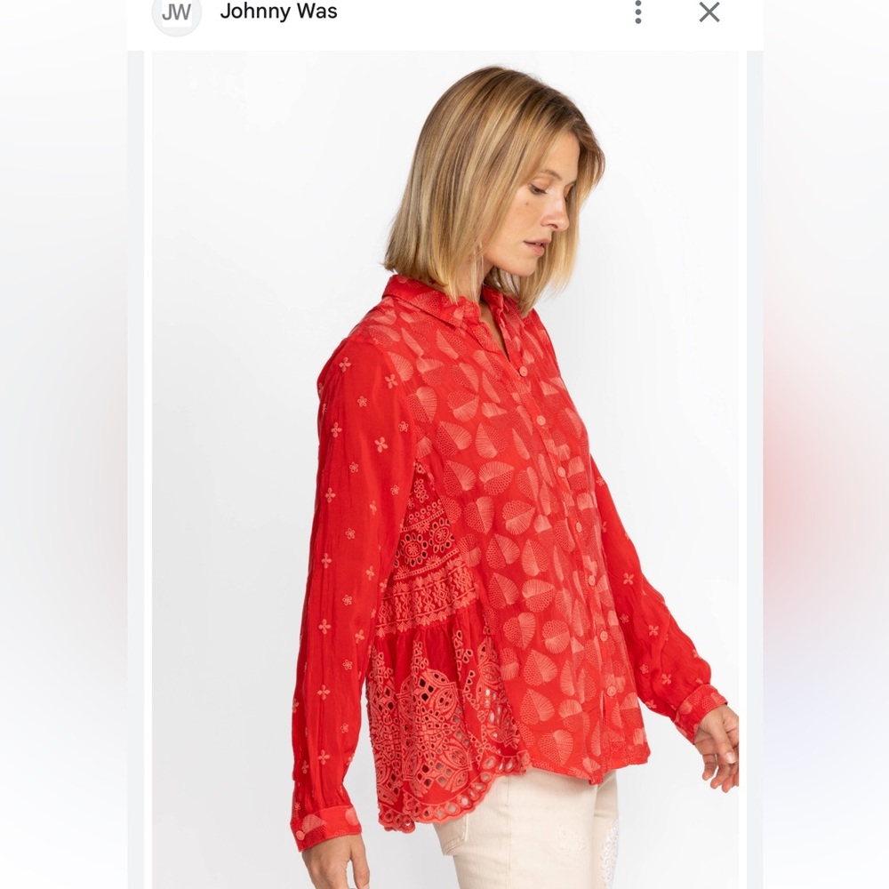Johnny Was Vibrant Red Lace Blouse